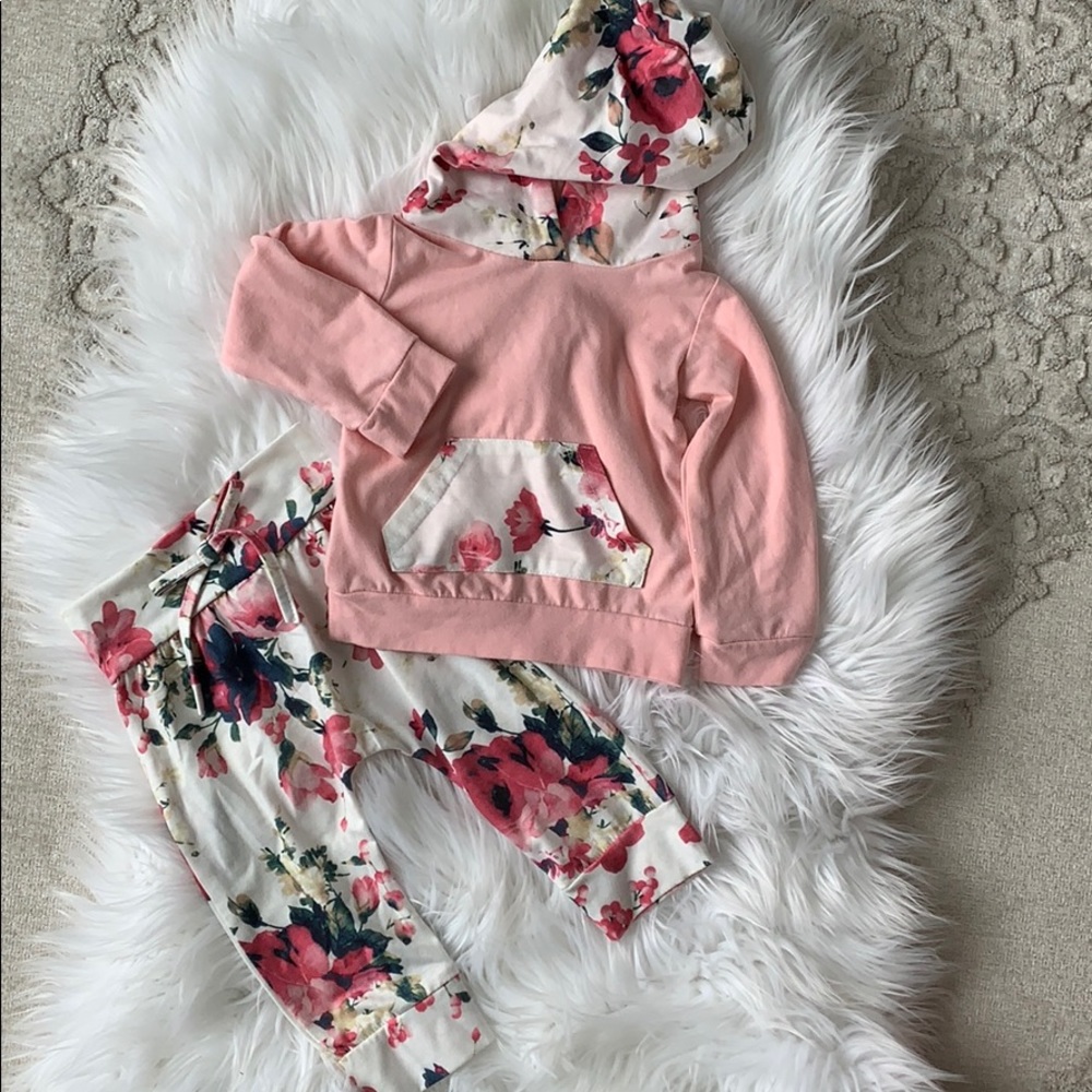 Pink Floral Hoodie + Pants Set